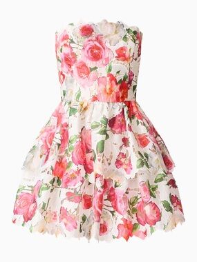 Elliatt White Lace Dress with Pink Rose Print